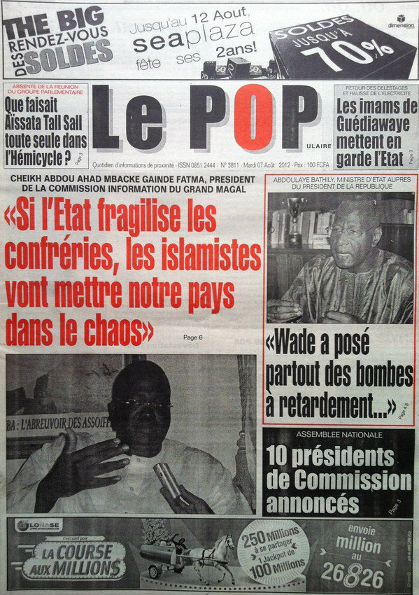 A la Une du Journal Le Populaire du 07 Août