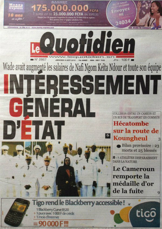 A la Une du Journal Le Quotidien du 08 Août