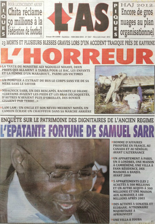 A la Une du Journal L'As du 08 Août