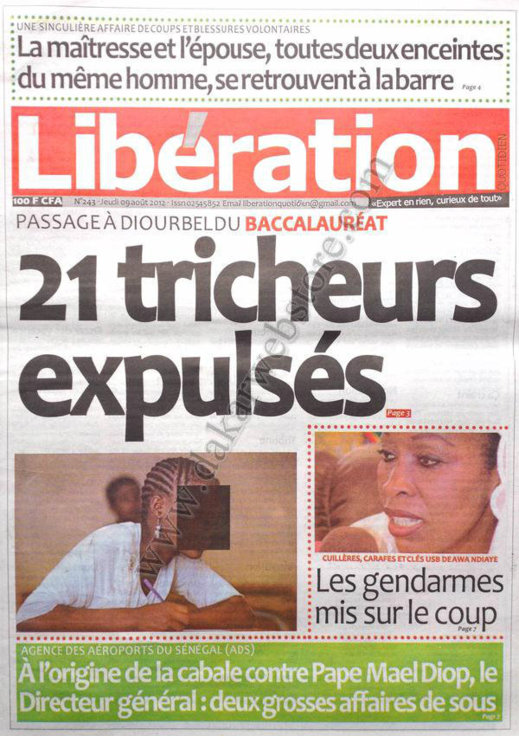 A la Une du Journal Libération du 09 Août