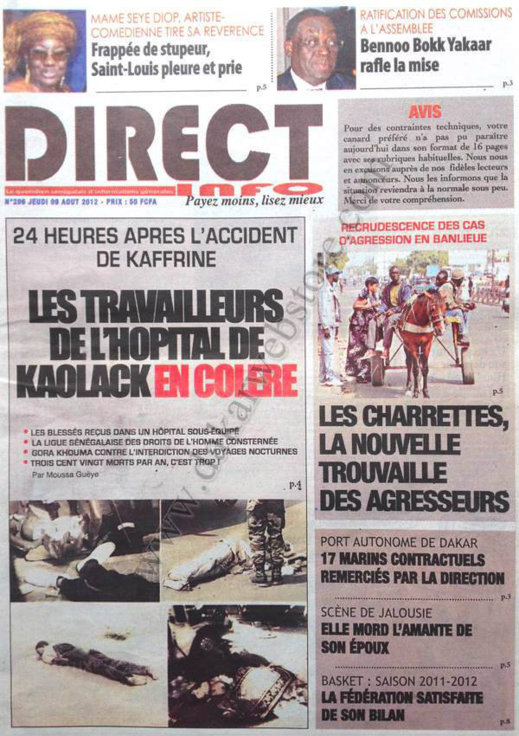 A la Une du Journal Direct Info du 09 Août