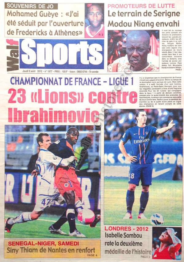 A la Une du Journal Walf Sports du 09 Août