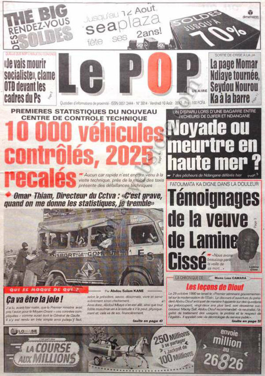 A la Une du Journal Le Populaire du 10 Août