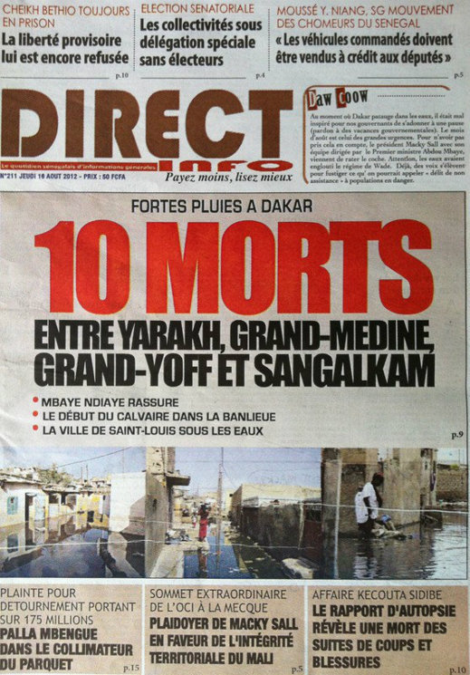 A la Une du Journal Direct Info du 16 Août