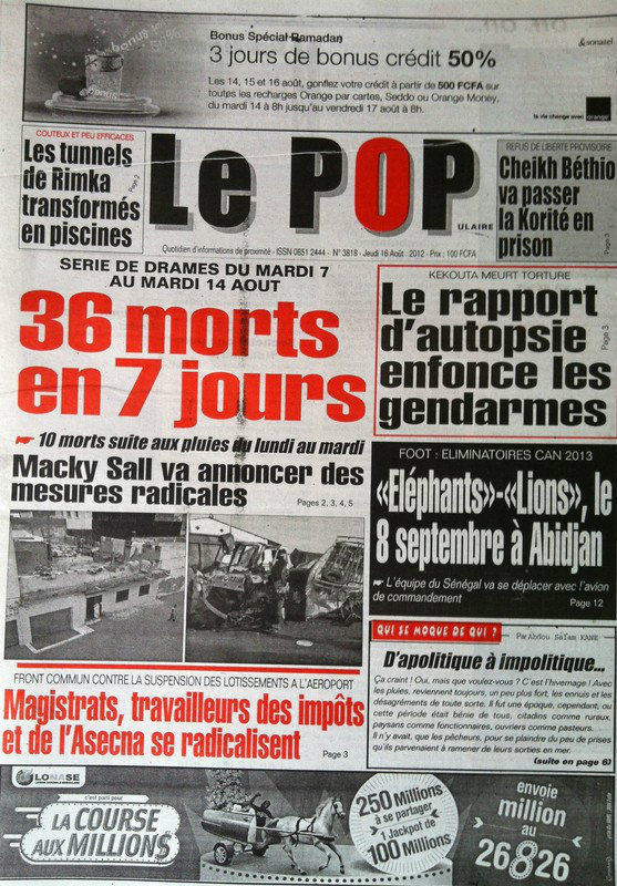 A la Une du Journal Le Populaire du 16 Août