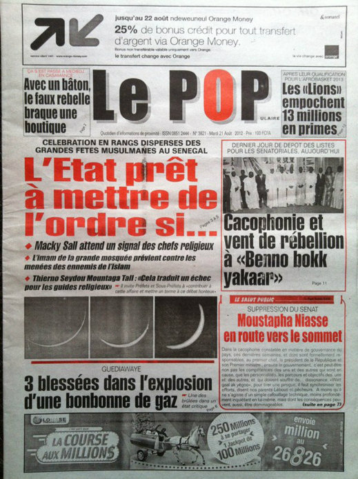 A la Une du Journal Le Populaire du 21 Août