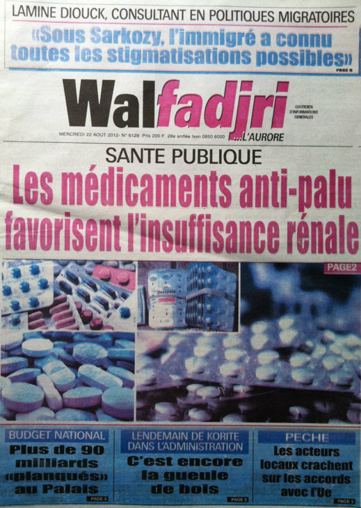 A la Une du Journal Walfadjri du 22 Août