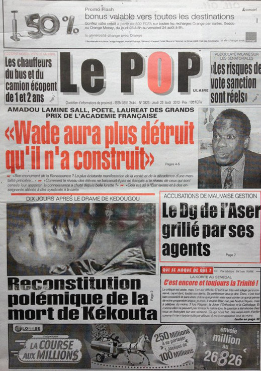 A la Une du Journal Le Populaire du 23 Août