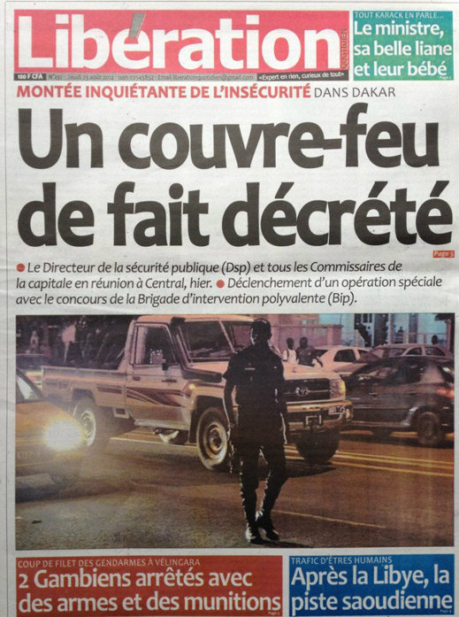 A la Une du Journal Libération du 23 Août