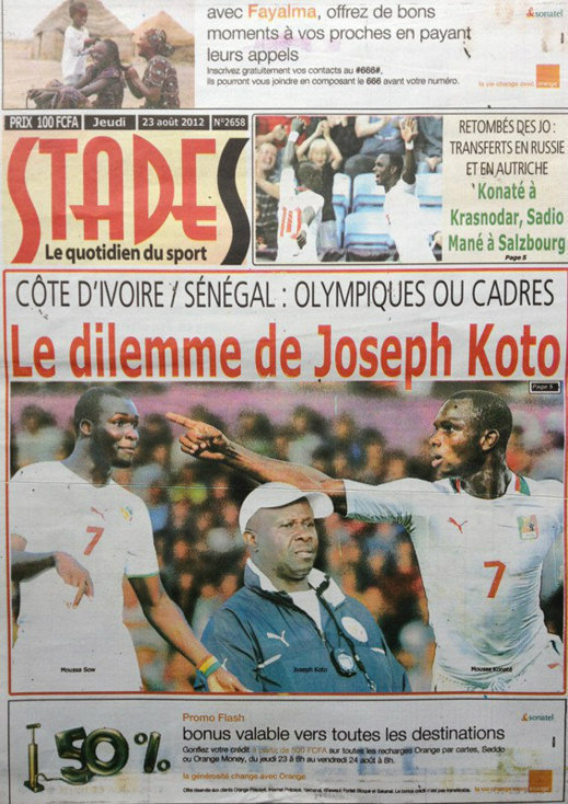 A la Une du Journal Stades du 23 Août