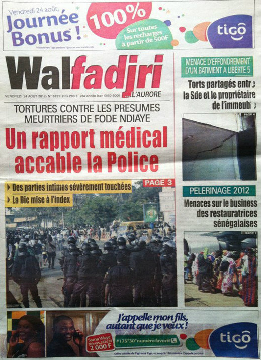 A la Une du Journal Walfadjri du 24 Août