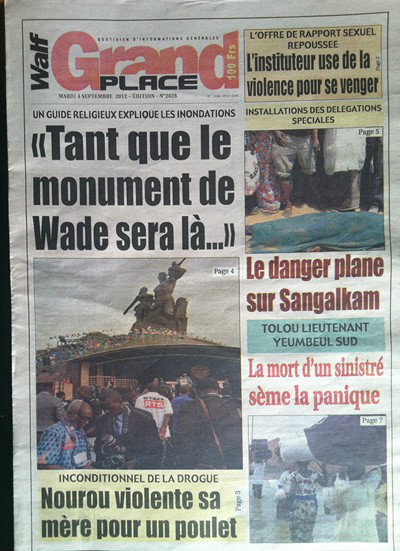 A la Une du Journal Walf Grand Place du 04 Septembre 