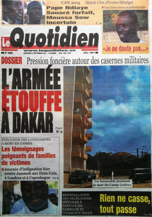 A la Une du Journal Le Quotidien du 05 Septembre 