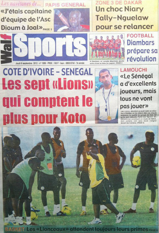 A la Une du Journal Walf Sports du 06 Septembre 