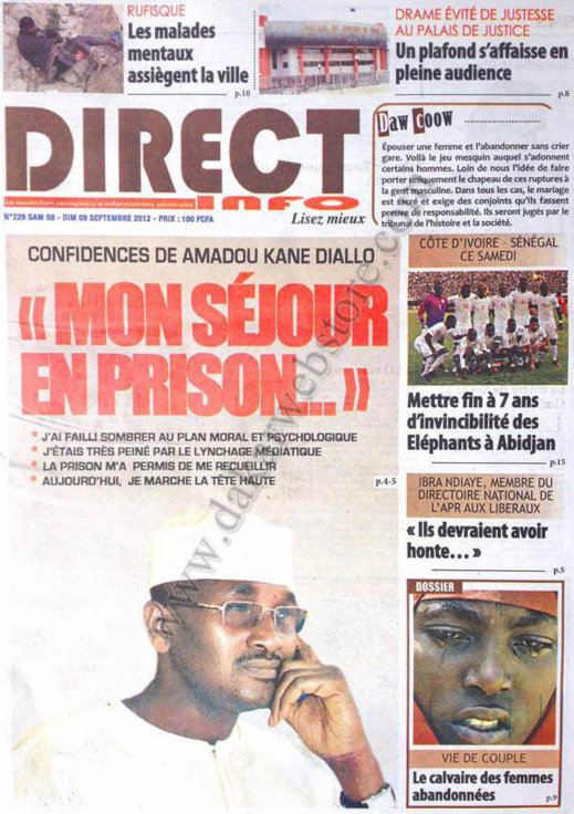 A la Une du Journal Direct Info du 08 Septembre 