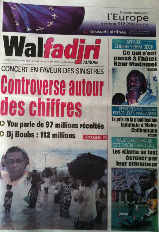 A la Une du Journal Walfadjri du 10 Septembre 