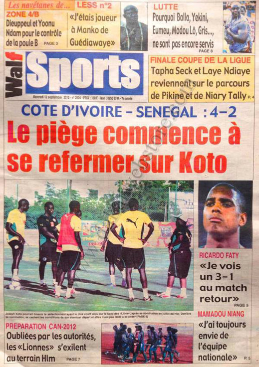 A la Une du Journal Walf Sports du 12 Septembre 