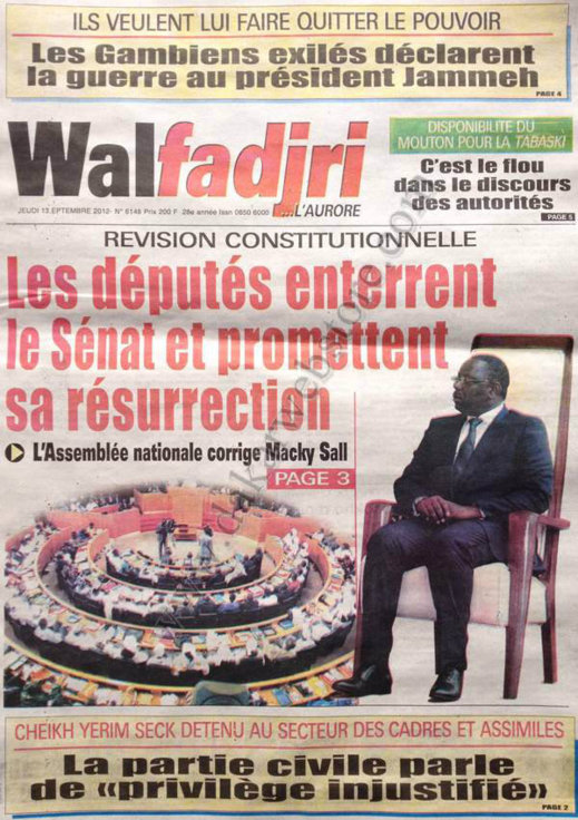 A la Une du Journal Walfadjri du 13 Septembre 