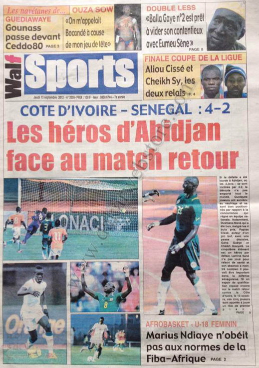 A la Une du Journal Walf Sports du 13 Septembre 