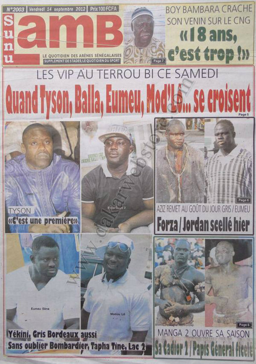 A la Une du Journal Sunu Lamb du 14 Septembre 