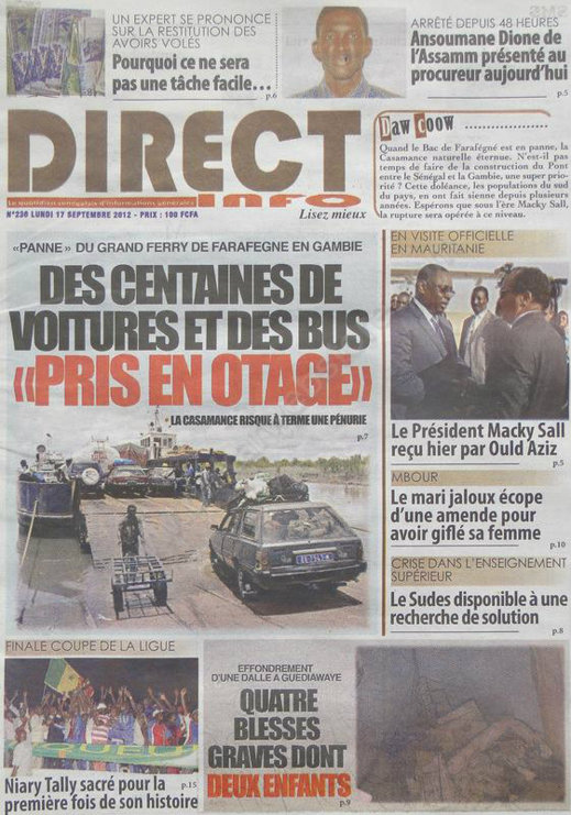 A la Une du Journal Direct Info du 17 Septembre 