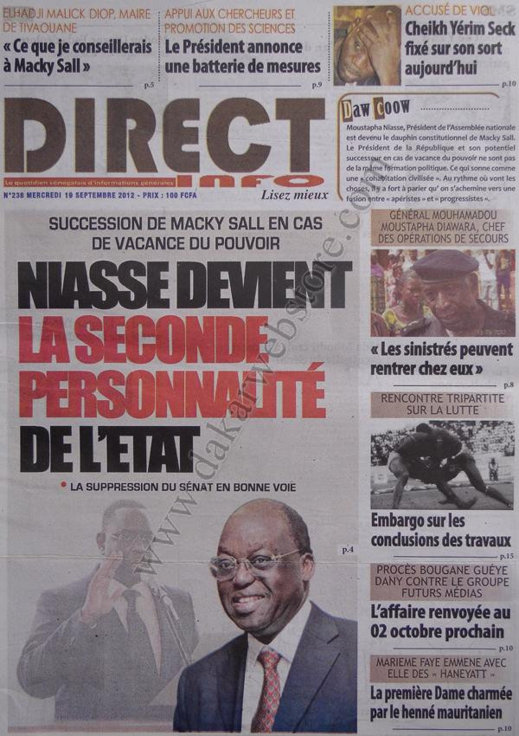 A la Une du Journal Direct Info du 19 Septembre 