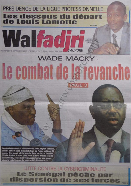 A la Une du Journal Walfadjri du 19 Septembre 