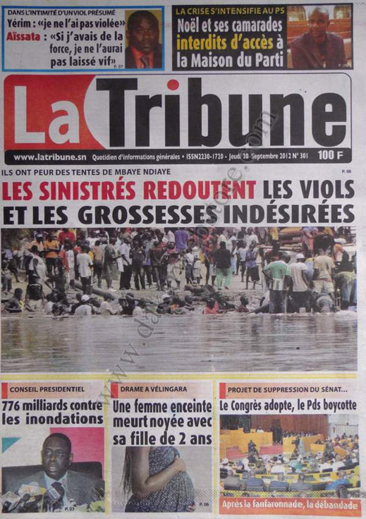 A la Une du Journal La Tribune du 20 Septembre 