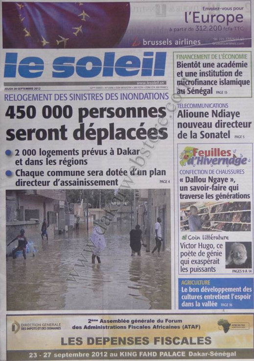 A la Une du Journal Le Soleil du 21 Septembre 