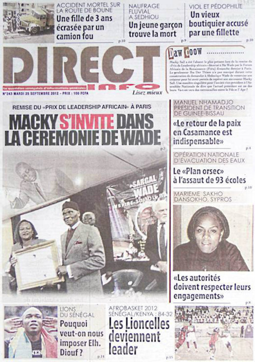 A la Une du Journal Direct Info du 25 Septembre