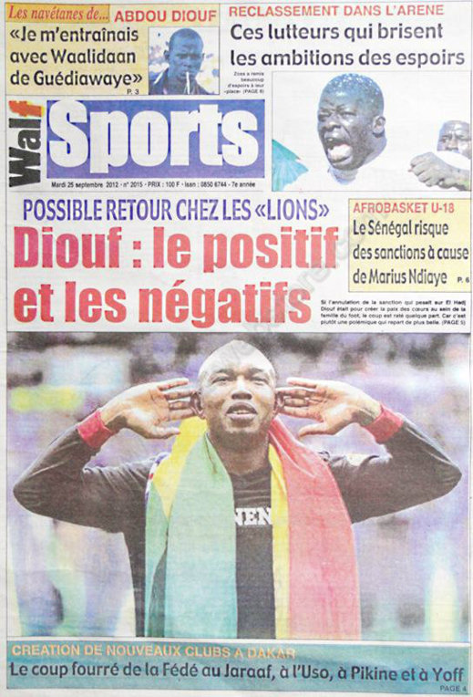 A la Une du Journal Walf Sports du 25 Septembre 