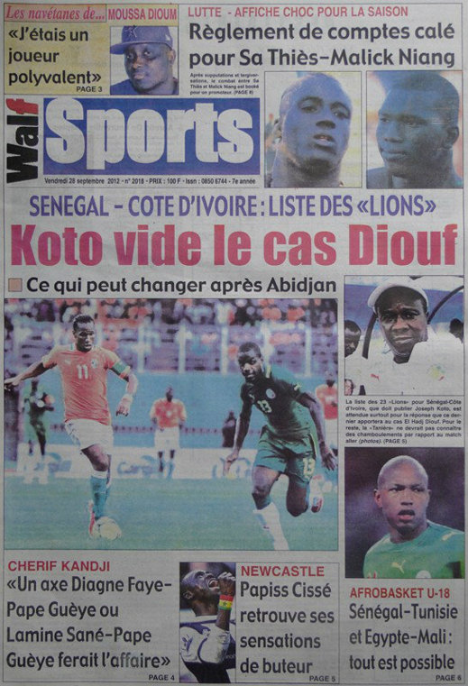 A la Une du Journal Walf Sports du 28 Septembre