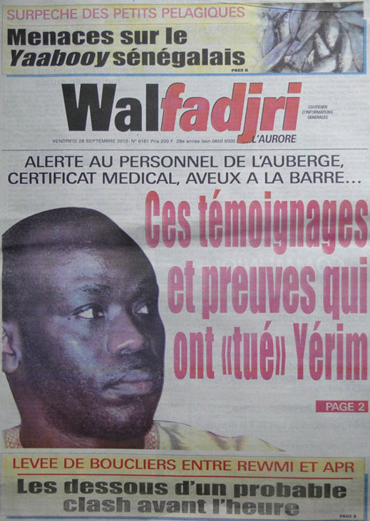 A la Une du Journal Walfadjri du 28 Septembre 