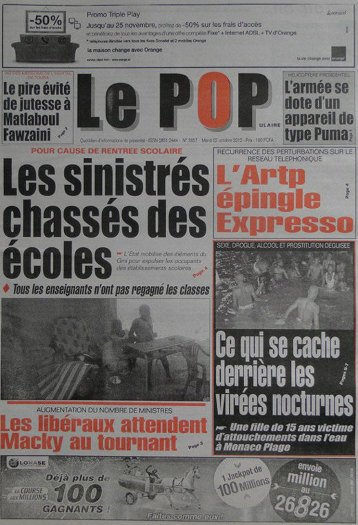 A la Une du Journal Le Populaire du 02 Octobre 