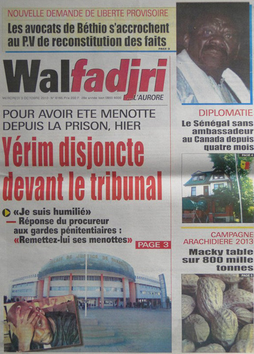 A la Une du Journal Walfadjri du 03 Octobre 