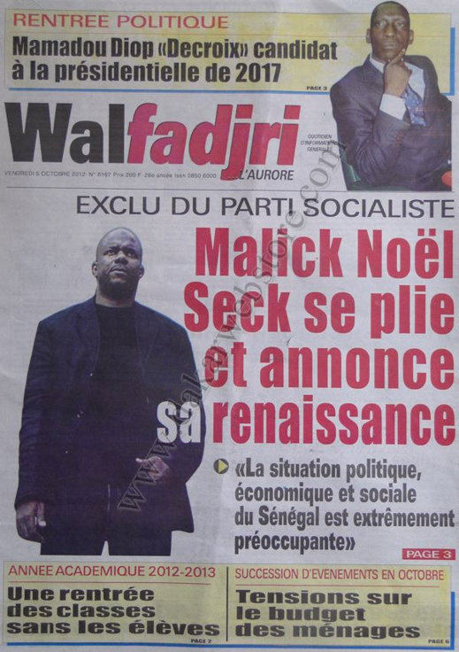 A la Une du Journal Walfadjri du 05 Octobre 