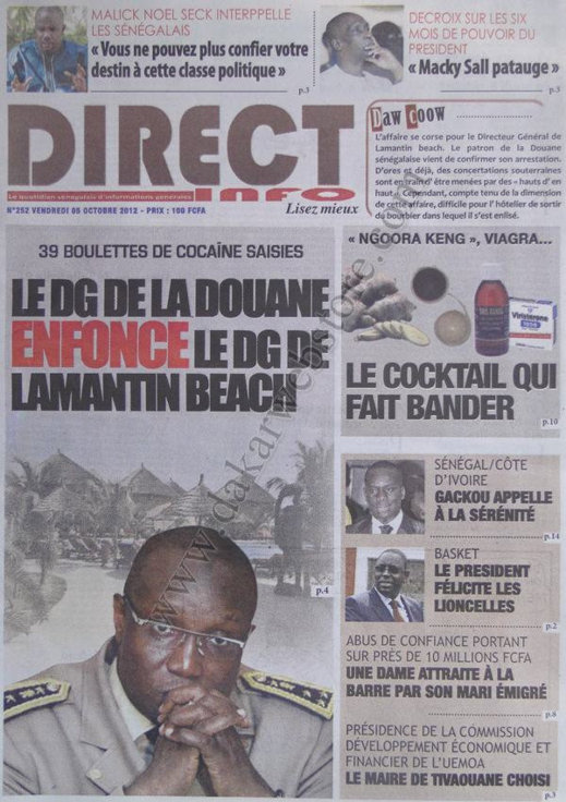 A la Une du Journal Direct Info du 05 Octobre 