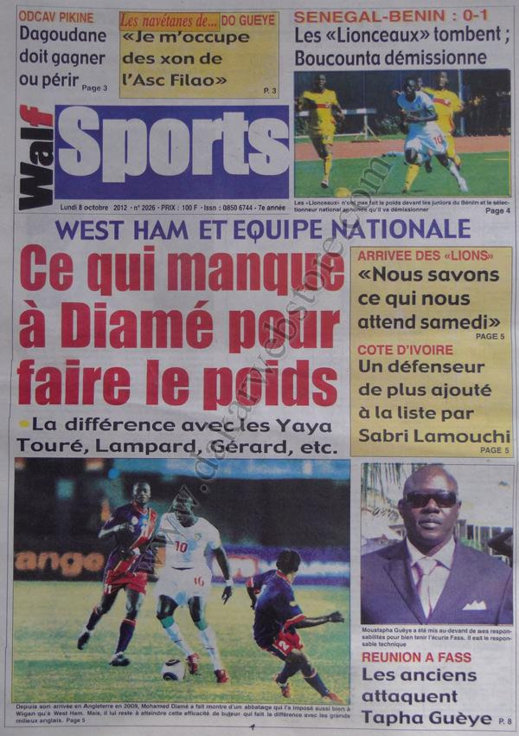 A la Une du Journal Walf Sports du 08 Octobre 