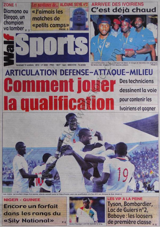 A la Une du Journal Walf Sports du 12 Octobre 