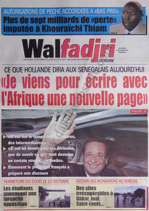 A la Une du Journal Walfadjri du 12 Octobre 