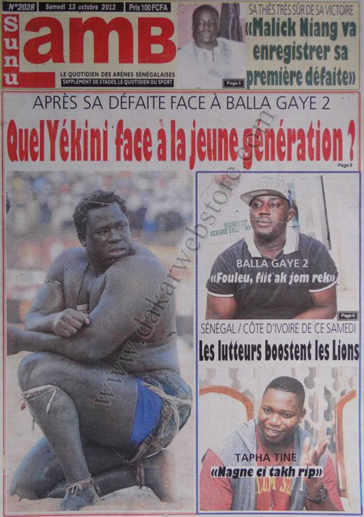 A la Une du Journal Sunu Lamb du 13 Oct