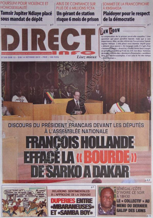 A la Une du Journal Direct Info du 13 Oct