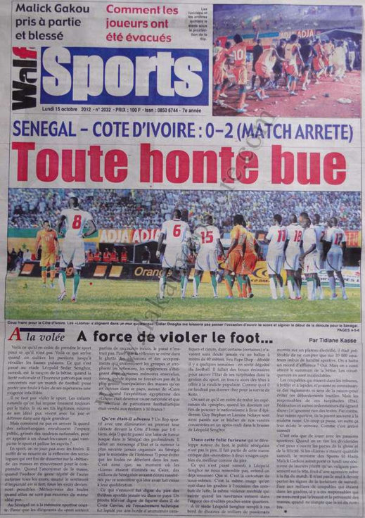 A la Une du Journal Walf Sports du 15 Octobre 