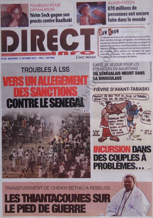 A la Une du Journal Direct Info du 17 Octobre 