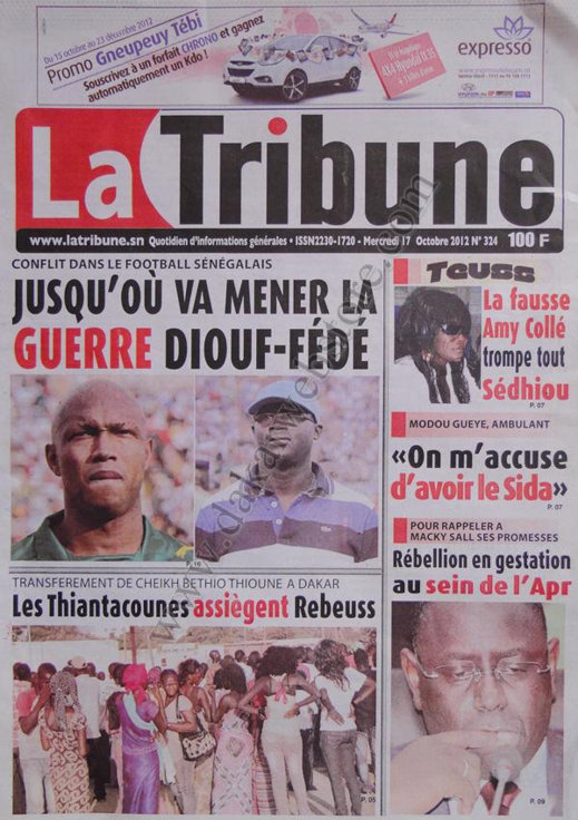 A la Une du Journal La Tribune du 17 Octobre 