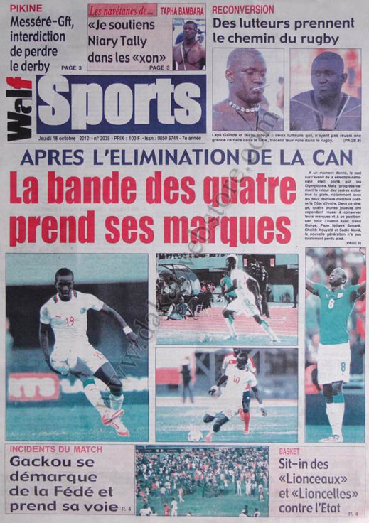 A la Une du Journal Walf Sports du 18 Octobre