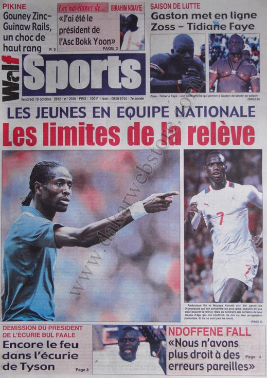 A la Une du Journal Walf Sports du 19 Octobre