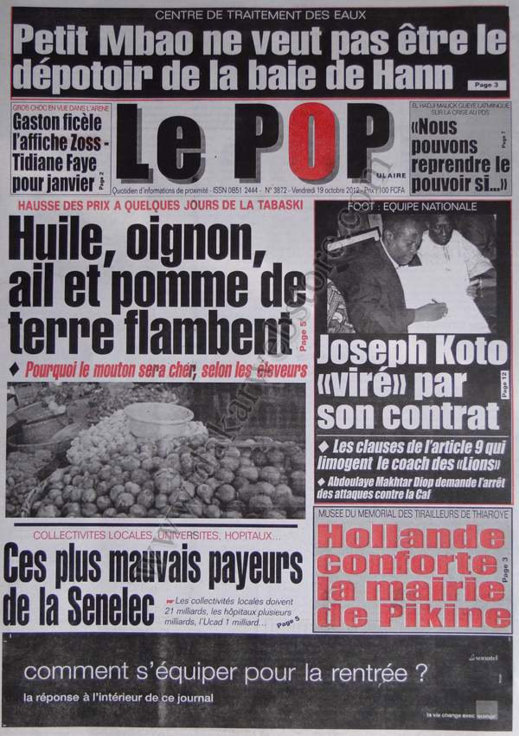 A la Une du Journal Le Populaire du 19 Octobre