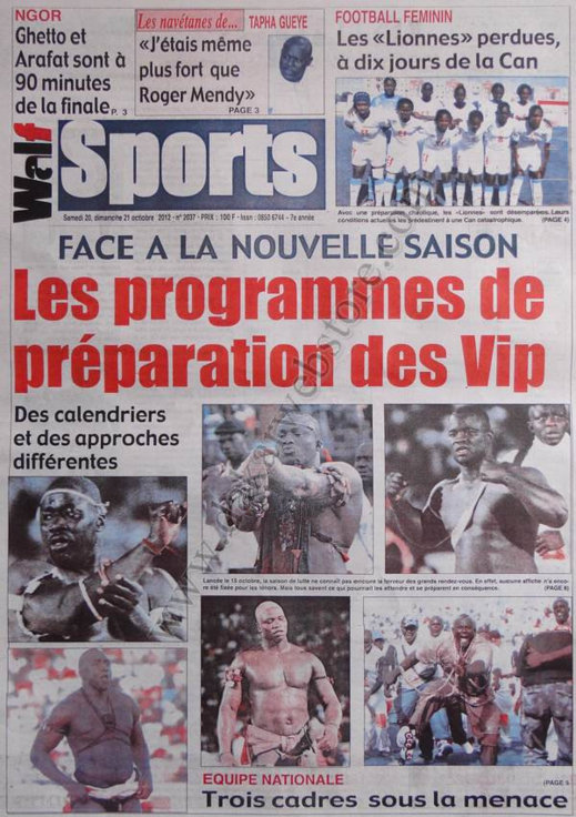 A la Une du Journal Walf Sports du 20 Octobre 