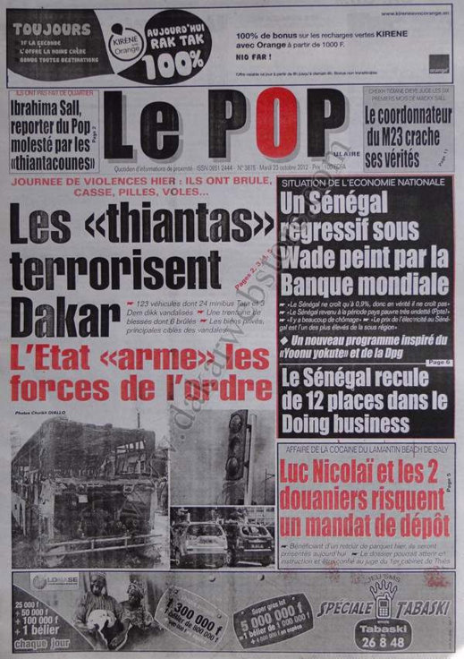 A la Une du Journal Le Populaire du 23 Octobre 